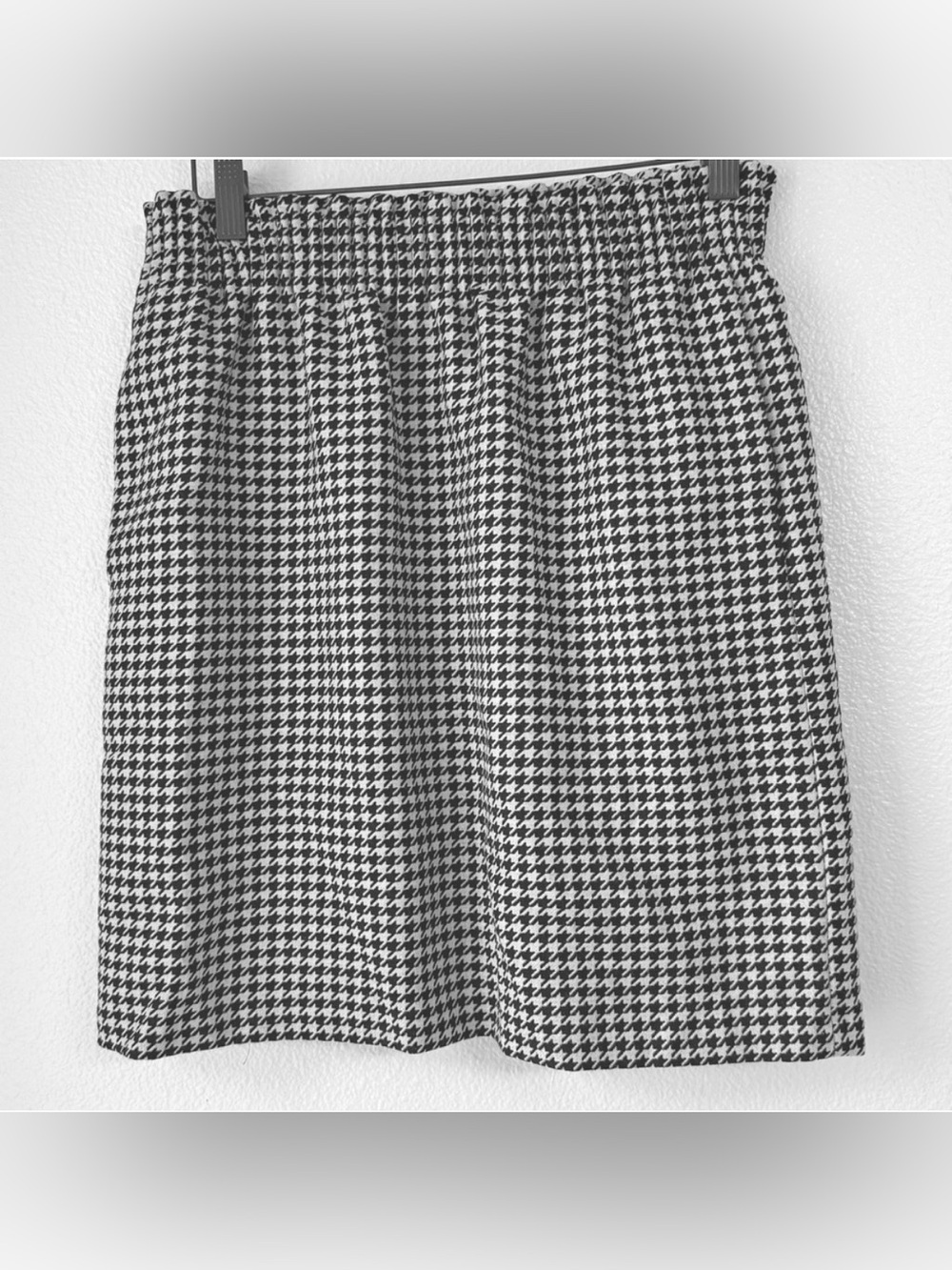 J. Crew Houndstooth Wool-Blend Pull-On Lined Mini Skirt-Black/White Size 4 EUC
